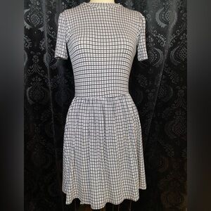 Elegant Navy Blue and White Checkered Dress